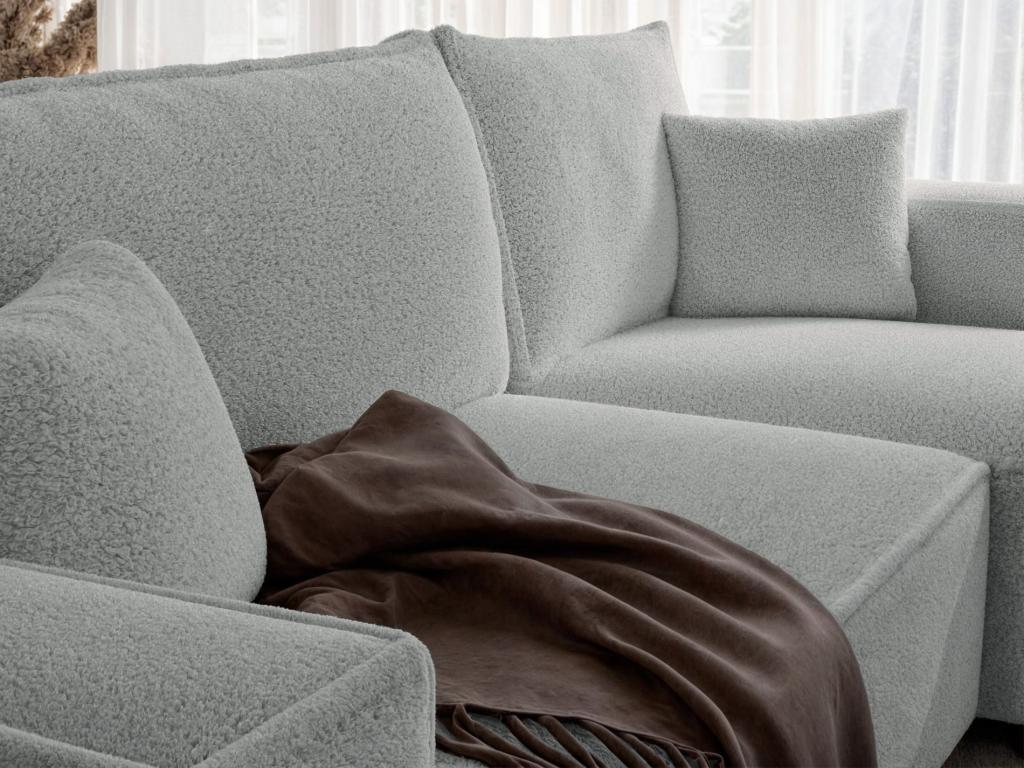 Convertible corner sofa - in light grey loop - Meublori