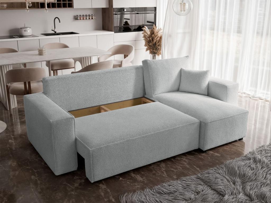 Convertible corner sofa - in light grey loop - Meublori