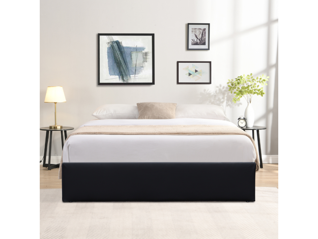 Black storage bed 100x200 cm with 12 Meublori - Quick assembly and easy-care fabric