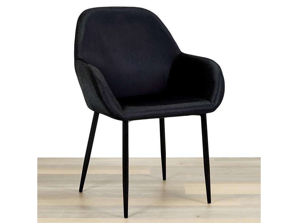 Meublori - Set of 6 Black Corduroy Armchairs
