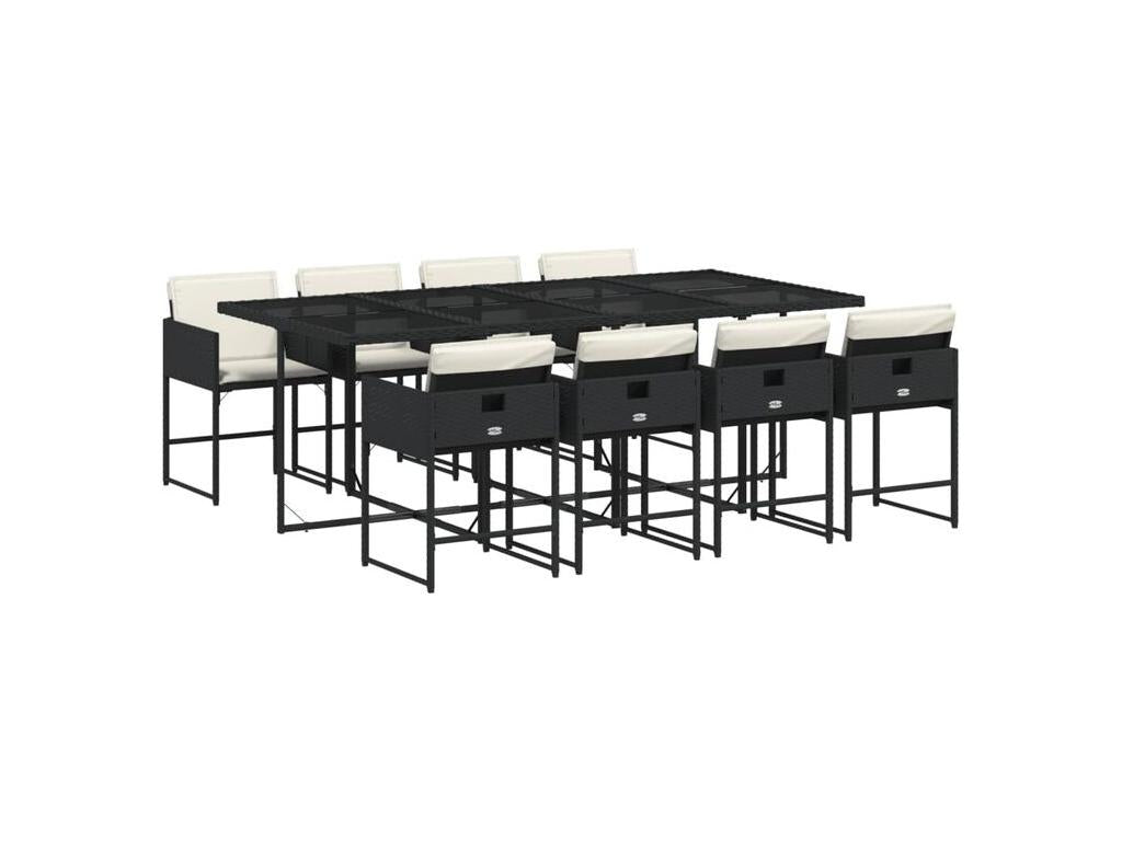 9-piece garden dining set with black resin wicker cushions