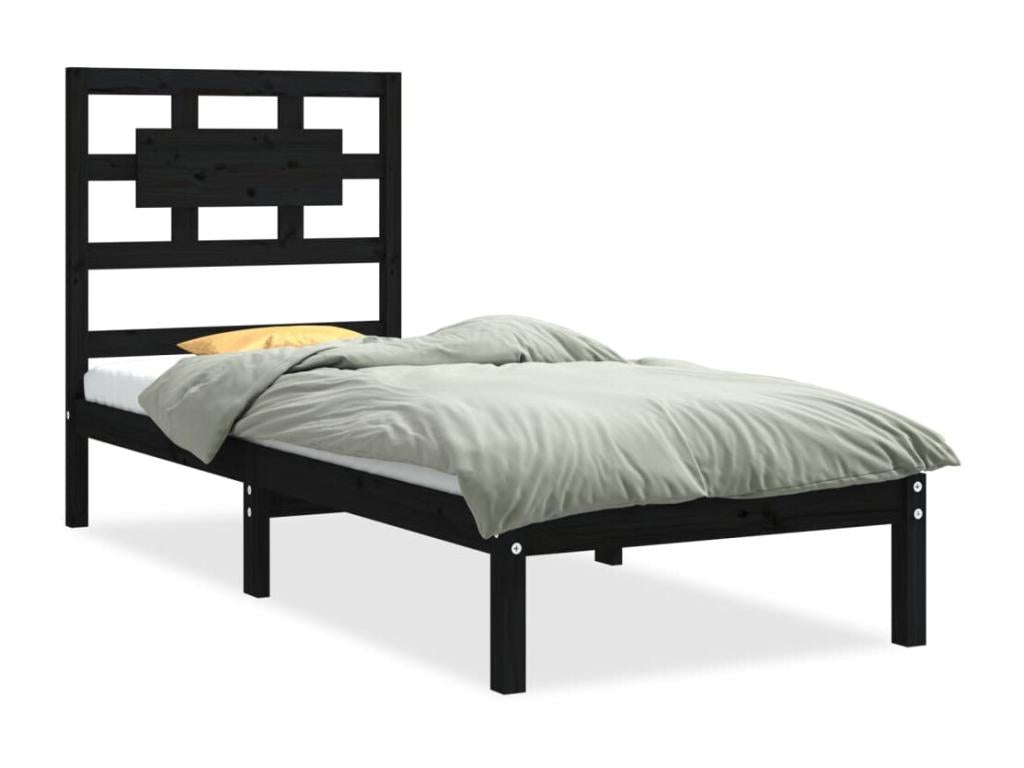 Black Solid Wood Bed 75x190 Small Single LSON66456