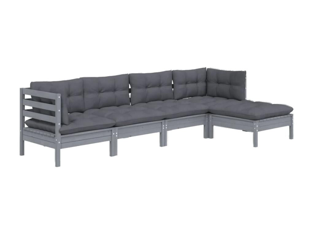 5-piece garden furniture set with grey pine wood cushions