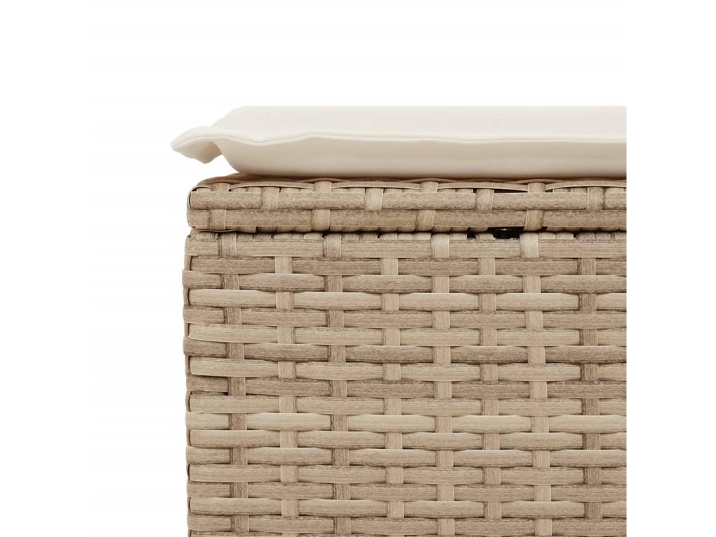 Garden stool with beige cushion, 55x55x37cm, woven resin