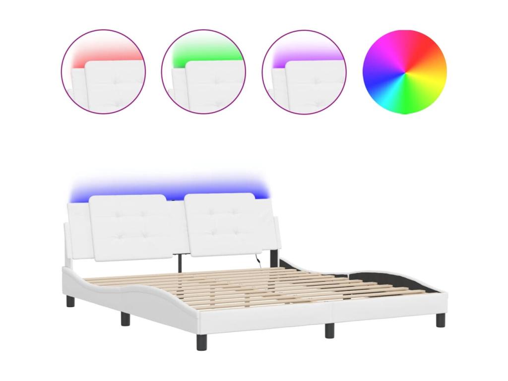 Bed frame with LED lights, black, 180x200 cm, faux leather