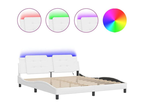 Bed frame with LED lights, black, 180x200 cm, faux leather