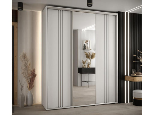 Meublori 7 Sliding Door Wardrobe 235.2/190/45 3 Doors White/White/Silver