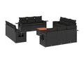 13-piece garden furniture set with cushions, black woven resin