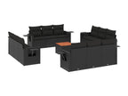 13-piece garden furniture set with cushions, black woven resin