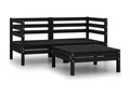 3-piece garden furniture set, black, solid pine wood