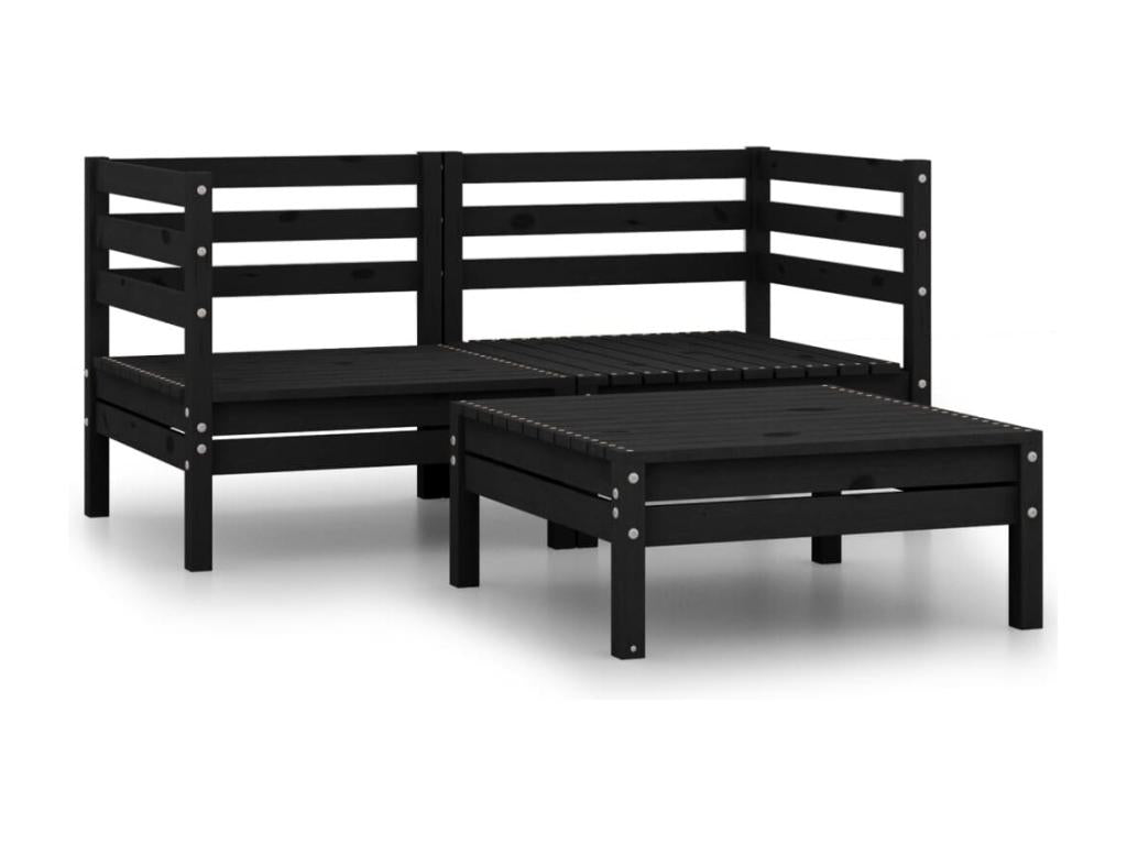 3-piece garden furniture set, black, solid pine wood