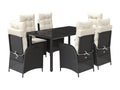 7-piece garden dining set with cushions, black woven resin