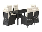7-piece garden dining set with cushions, black woven resin