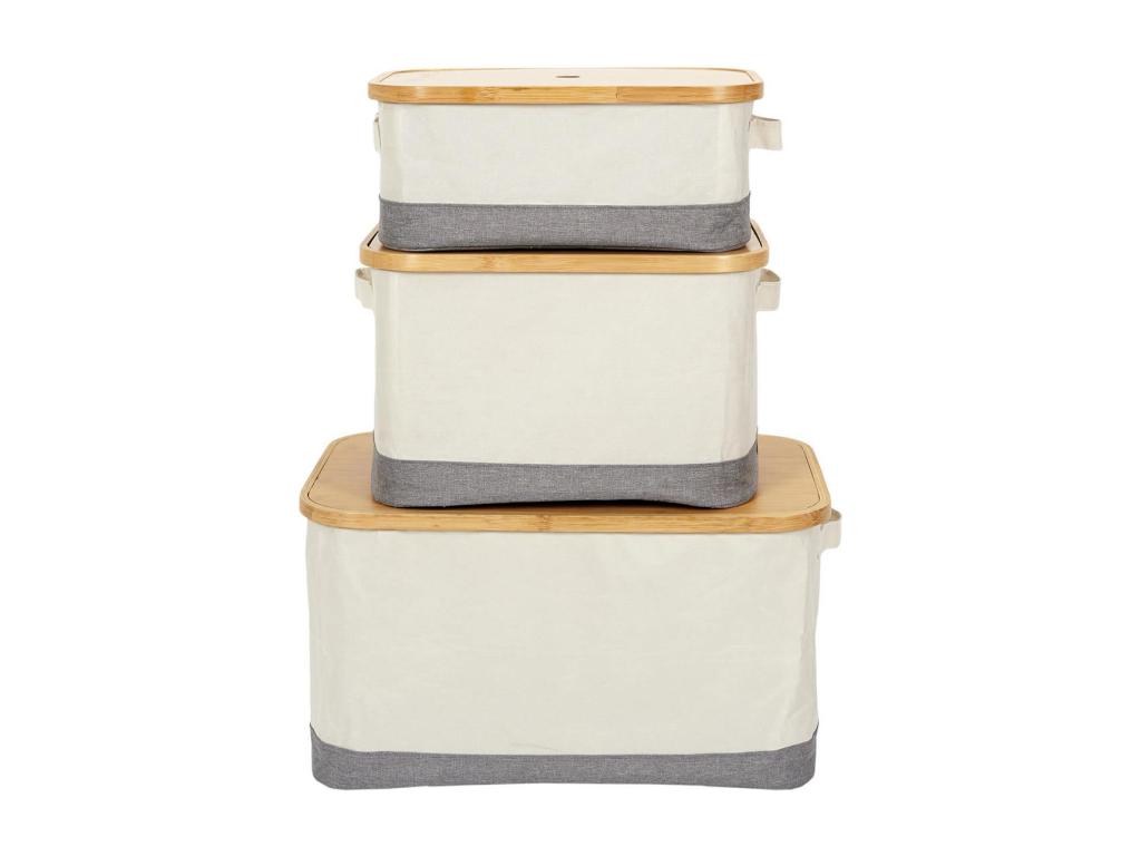 Laviecasa - Set of 3 Laviecasa Baskets with Lids, White and Grey Fabric XJNU53029