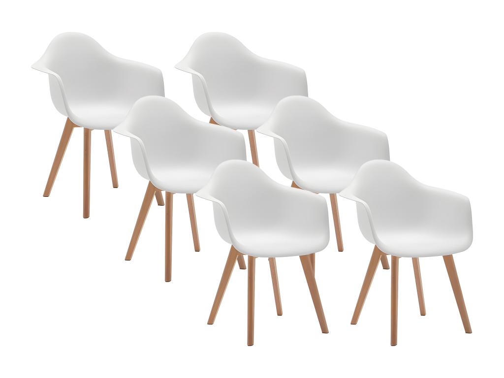 Set of 6 VIXI chairs with armrests - Polypropylene and Beech - White