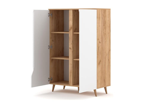 Dulce 90cm Natural Wood and Matte White Storage Cabinet