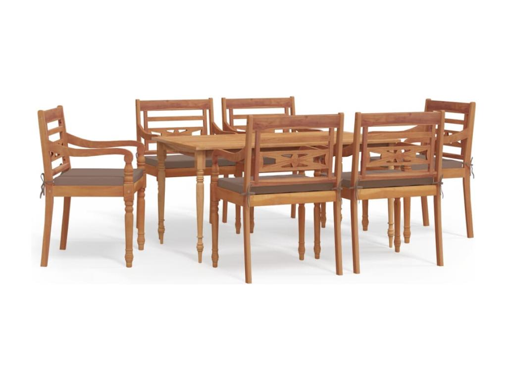 7-piece garden dining set with cushions, solid teak wood