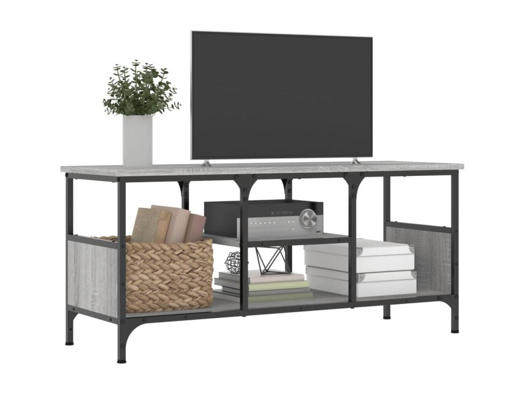 Meublori TV stand, grey, 100x35x45 cm, engineered wood and iron