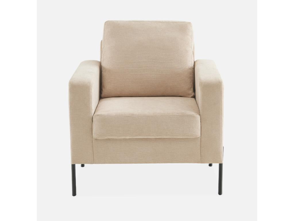 Beige corduroy armchair - Meublori - Fixed 1-seater sofa with metal legs