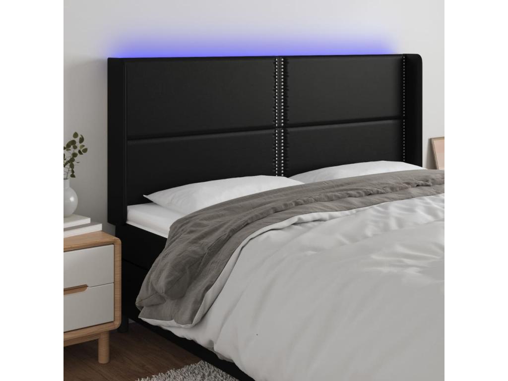 Black LED Headboard 183x16x118/128 cm Faux Leather