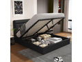 Elegant storage bed 140x190 cm - concealed headboard shelf - faux leather - Meublori slatted base - black