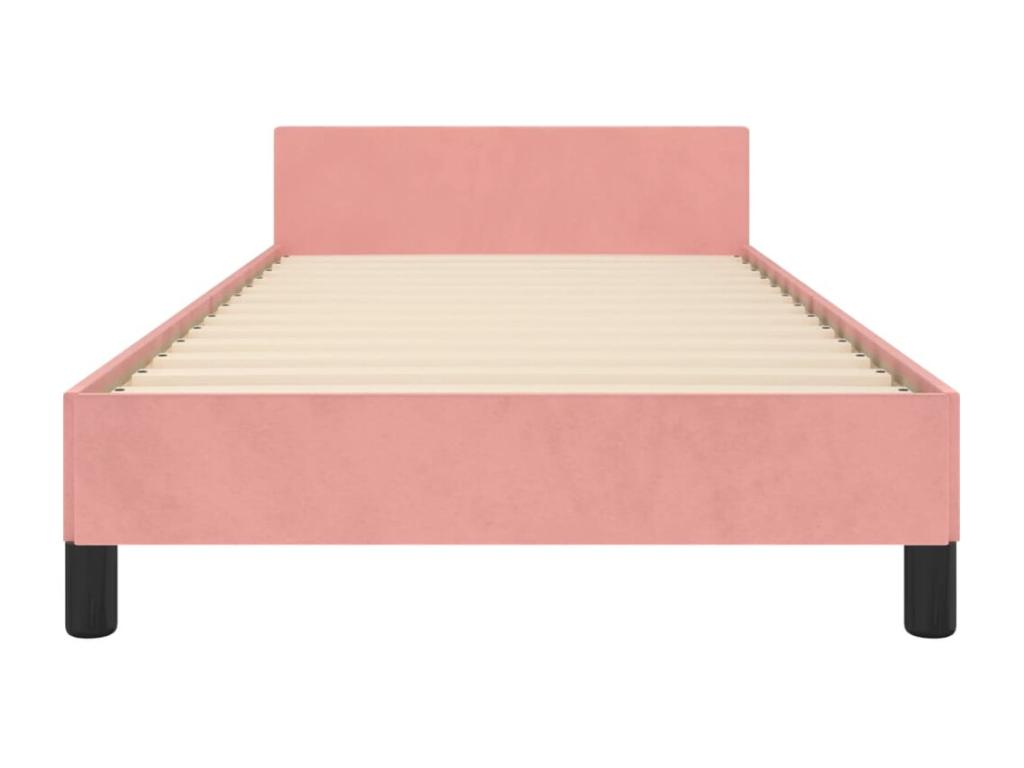 Pink velvet bed frame without mattress, 100x200 cm