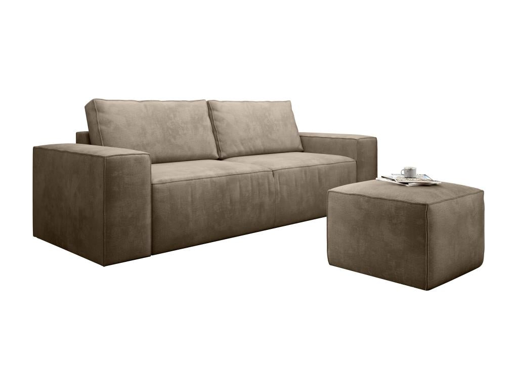 4-seater convertible sofa in soft beige perlite fabric, Meublori 260cm