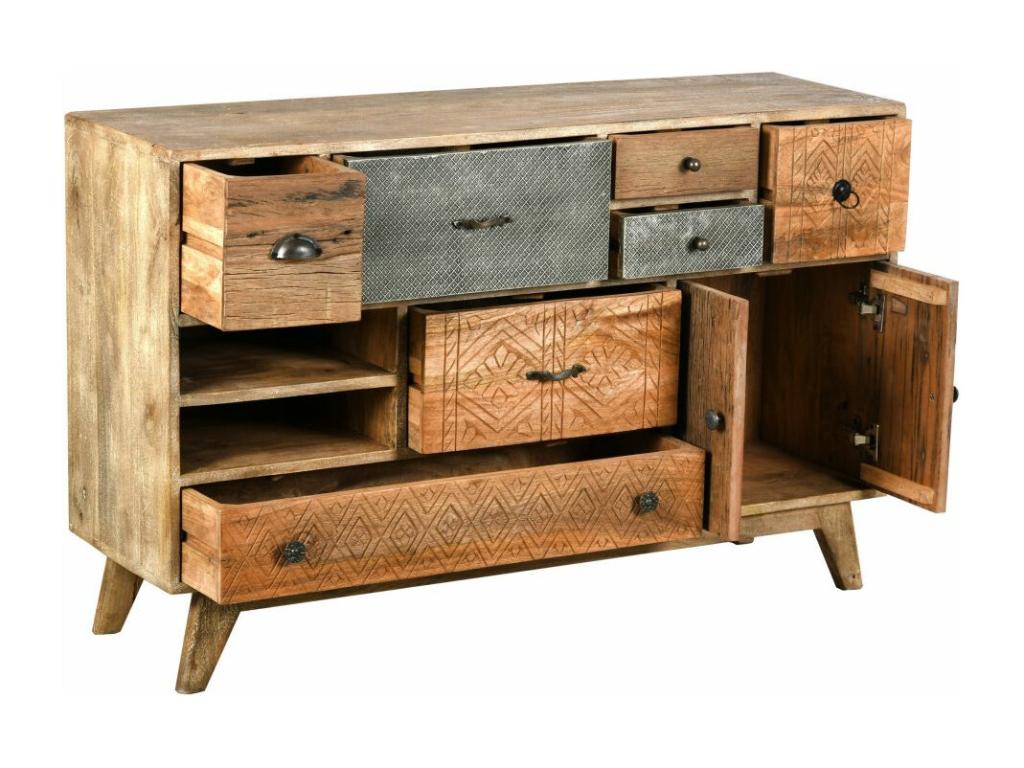 Mango wood and metal chest of drawers, Meublori, 120x35x76 cm