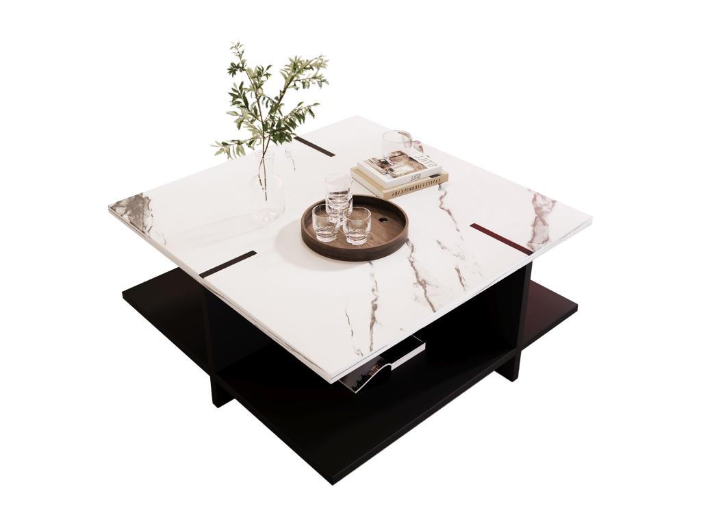 Square coffee table with open storage compartment - 72x72x32 cm - MDF wood - white and black