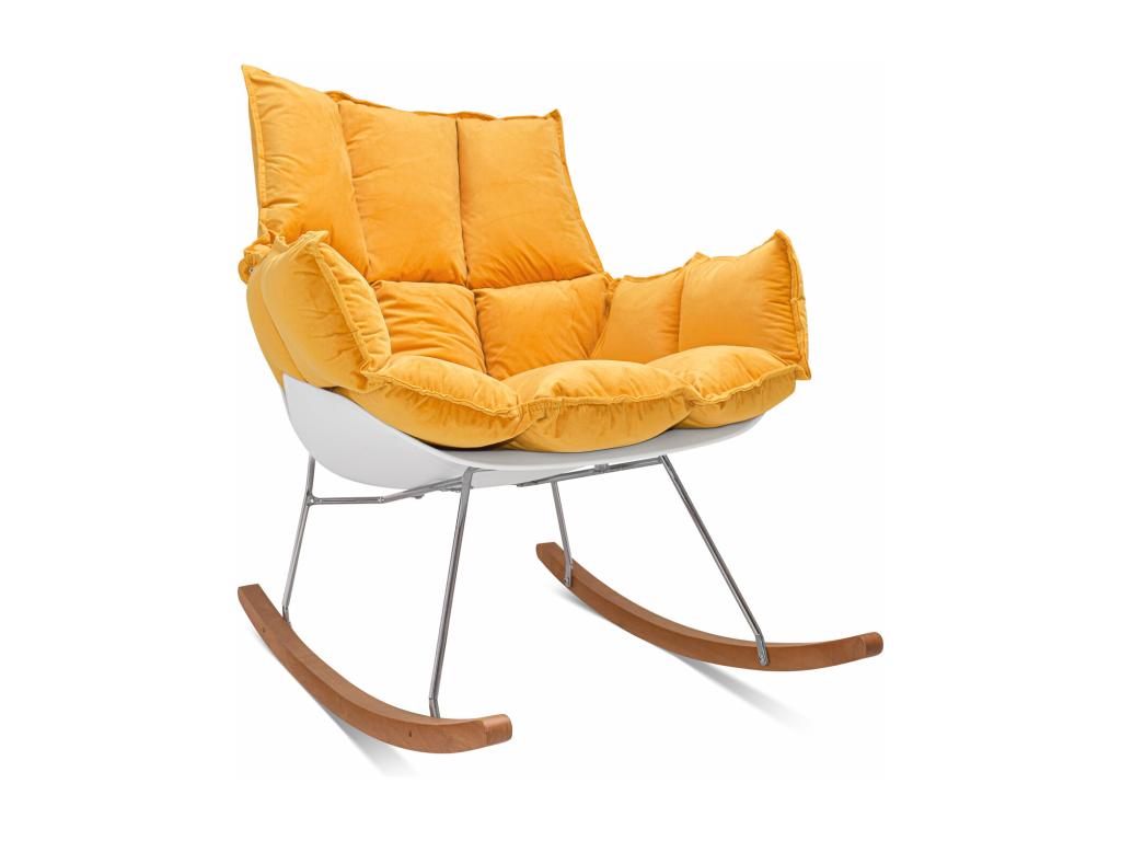 Meublori - Designer rocking chair in PP and pine wood - Meublori rocking chair in yellow velvet with padded and quilted cushion