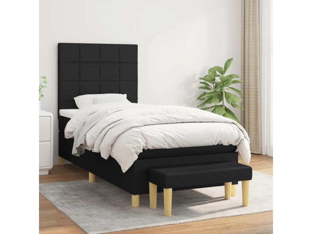 Meublori bed base with black 90x200 cm mattress, fabric