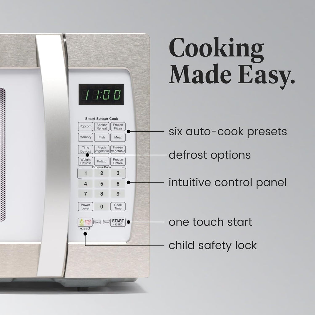 Farberware Professional 1.3 Cu. Ft. 1100-Watt Microwave Oven with Smart Sensor Cooking, White and Platinum