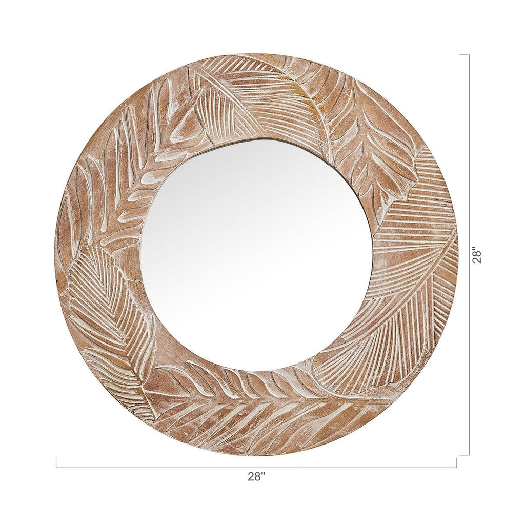 Farmhouse Carved Wood Round Wall Mirror - 28 x 28