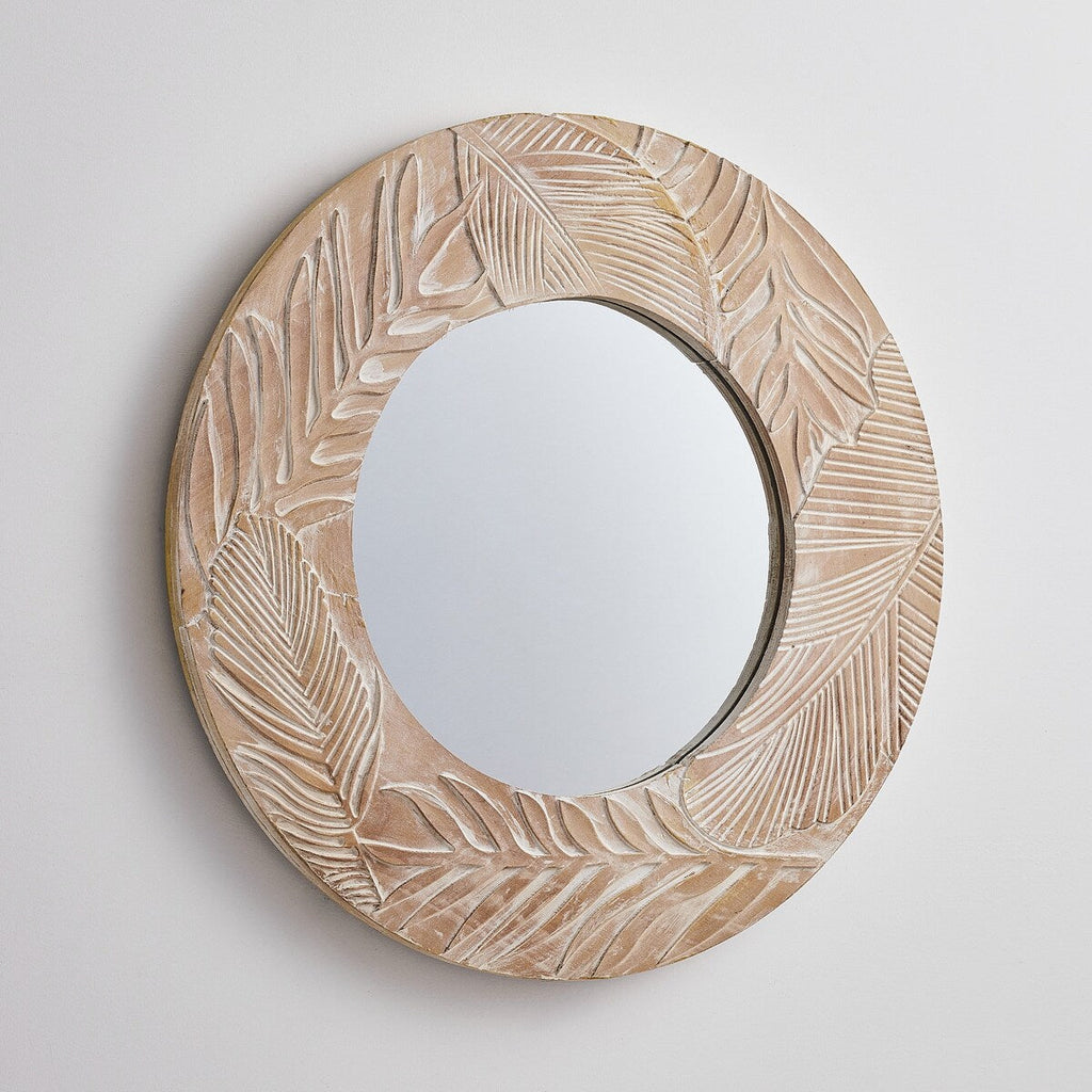 Farmhouse Carved Wood Round Wall Mirror - 28 x 28