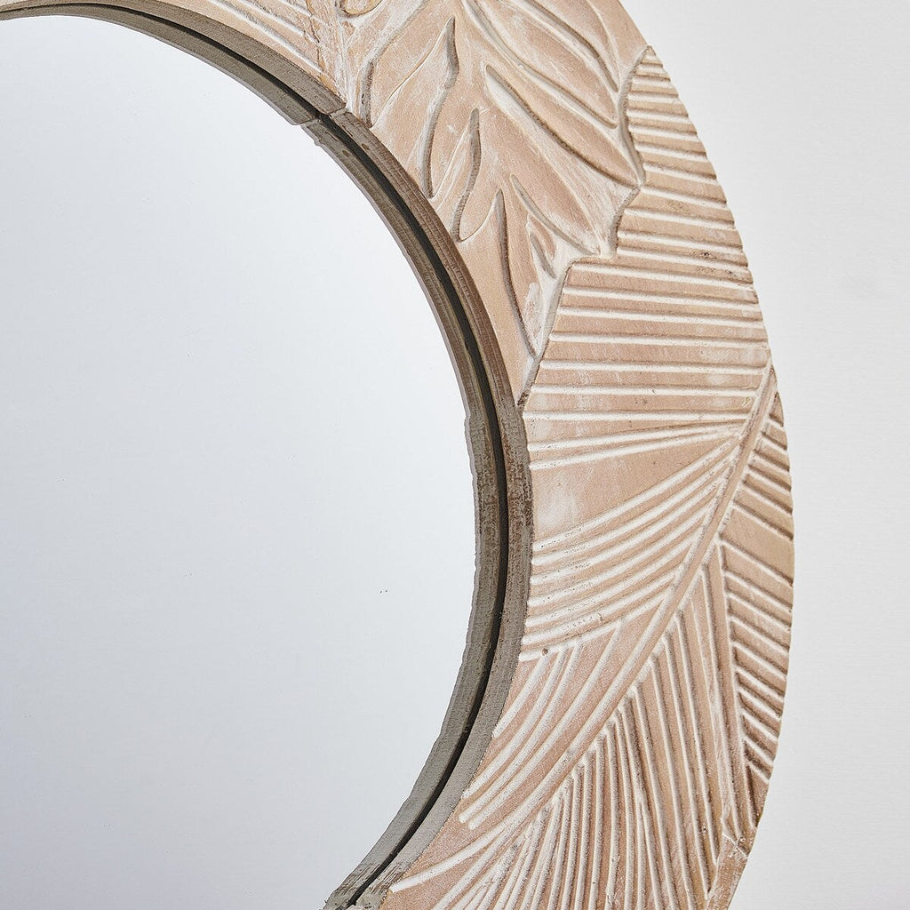 Farmhouse Carved Wood Round Wall Mirror - 28 x 28