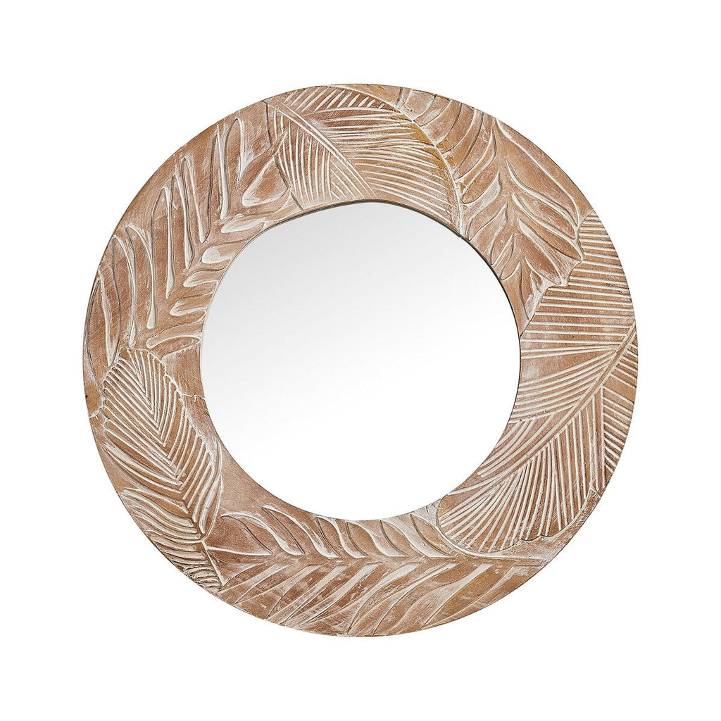 Farmhouse Carved Wood Round Wall Mirror - 28 x 28