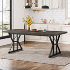 Farmhouse Dining Table for 6 People, 70.8-Inch Rectangular Wood Kitchen Table