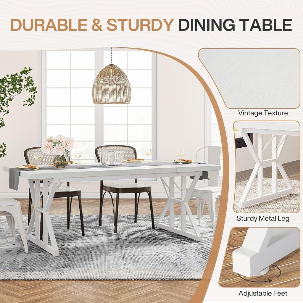 Farmhouse Dining Table for 6 People, 70.8-Inch Rectangular Wood Kitchen Table