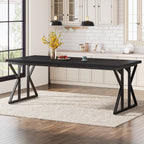Farmhouse Dining Table for 6 People, 70.8-Inch Rectangular Wood Kitchen Table