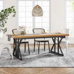 Farmhouse Dining Table for 6 People, 70.8-Inch Rectangular Wood Kitchen Table