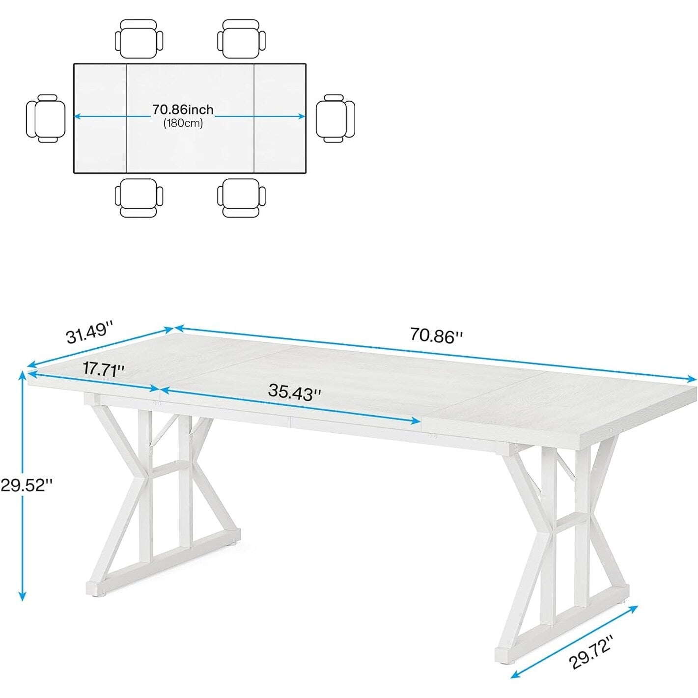 Farmhouse Dining Table for 6 People, 70.8-Inch Rectangular Wood Kitchen Table