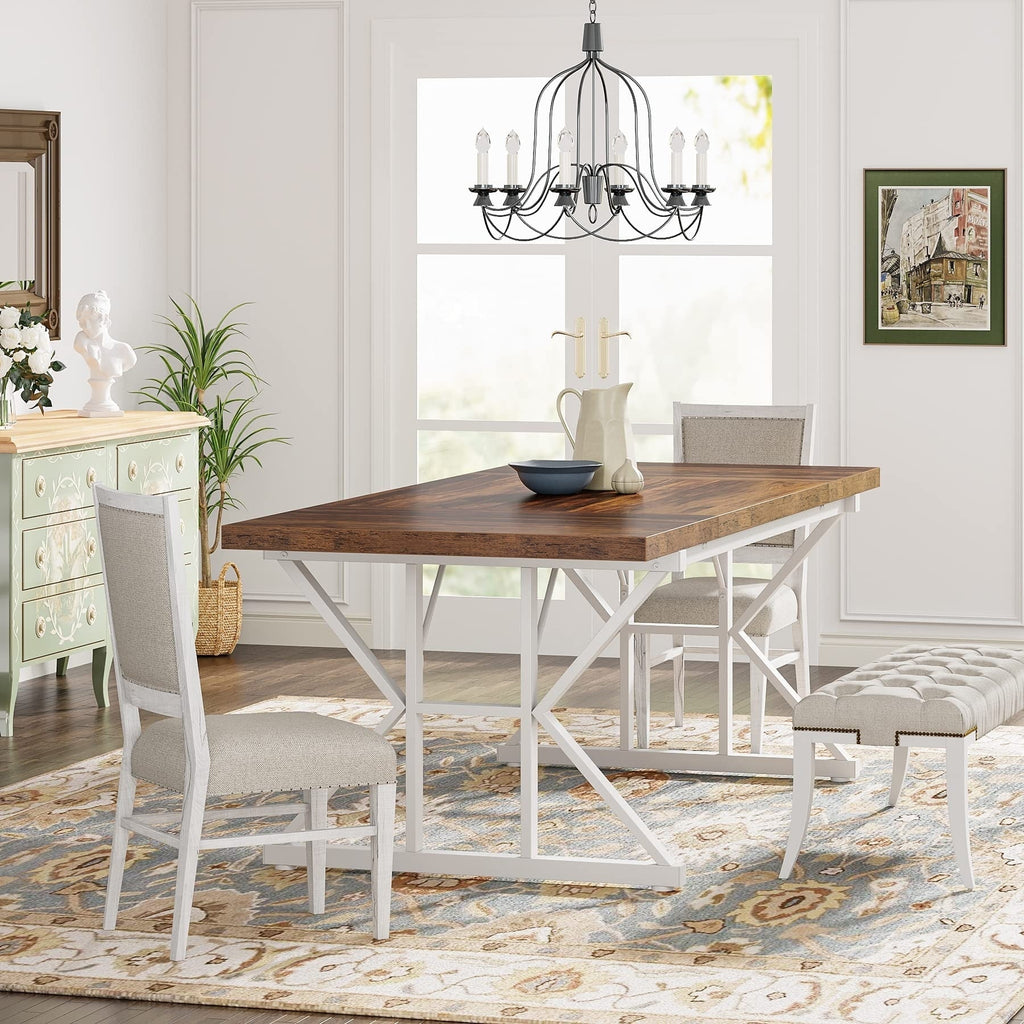 Farmhouse Dining Table for 6 People, 70.8-Inch Rectangular Wood Kitchen Table