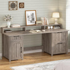 Farmhouse Executive Desk Home Office Desk File Drawer Monitor Stand Power Outlet