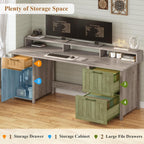 Farmhouse Executive Desk Home Office Desk File Drawer Monitor Stand Power Outlet