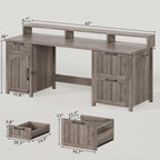 Farmhouse Executive Desk Home Office Desk File Drawer Monitor Stand Power Outlet