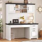 Farmhouse Executive Desk Home Office Desk File Drawer Monitor Stand Power Outlet