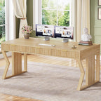 Farmhouse Executive Desk Home Office Desk File Drawer Monitor Stand Power Outlet