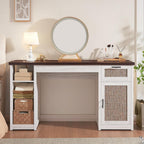 Farmhouse Executive Desk Home Office Desk File Drawer Monitor Stand Power Outlet