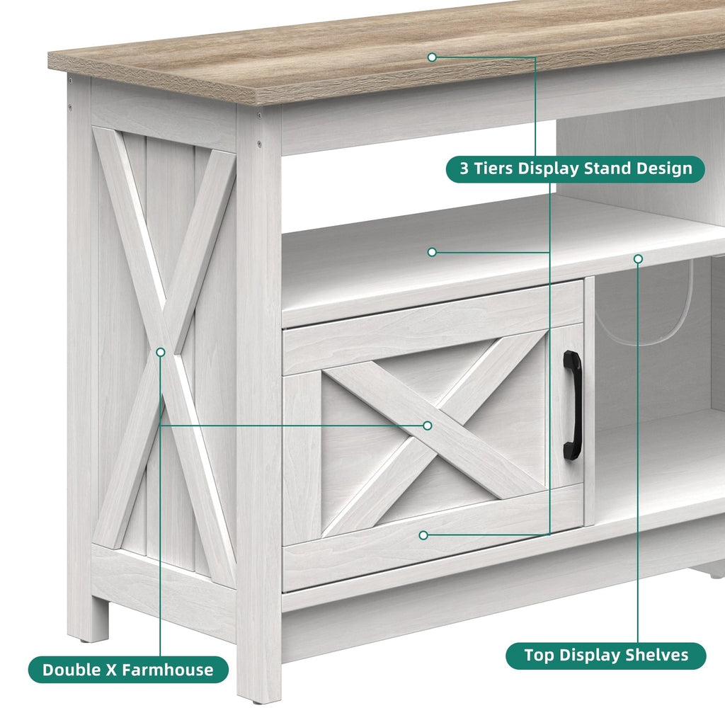 Farmhouse TV Stand for up to 65 TV with Doors and Open Shelves Media Console Power Outlet