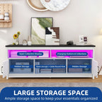 Farmhouse TV Stand for up to 65 TV with Doors and Open Shelves Media Console Power Outlet